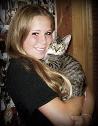 Jen with Cat in our cat kennel